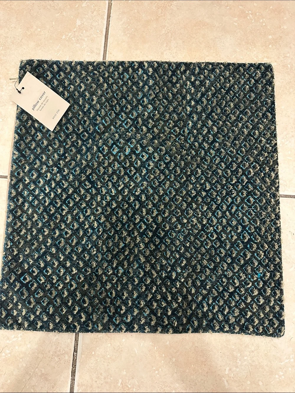 West elm Blue Patterned Decorative Throw Pillow Cover - Home Accents